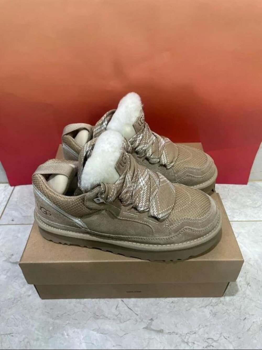 UGG LOWMEL Suede & Canvas Sneakers in Sand